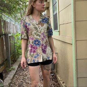 Vintage Tropical Button Up Blouse